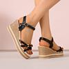 Wedge Sandals Women's Fashion Round Toe Metal Buckle Cross Slim Strap Platform Non-Slip High Heel Plus Size Shoes