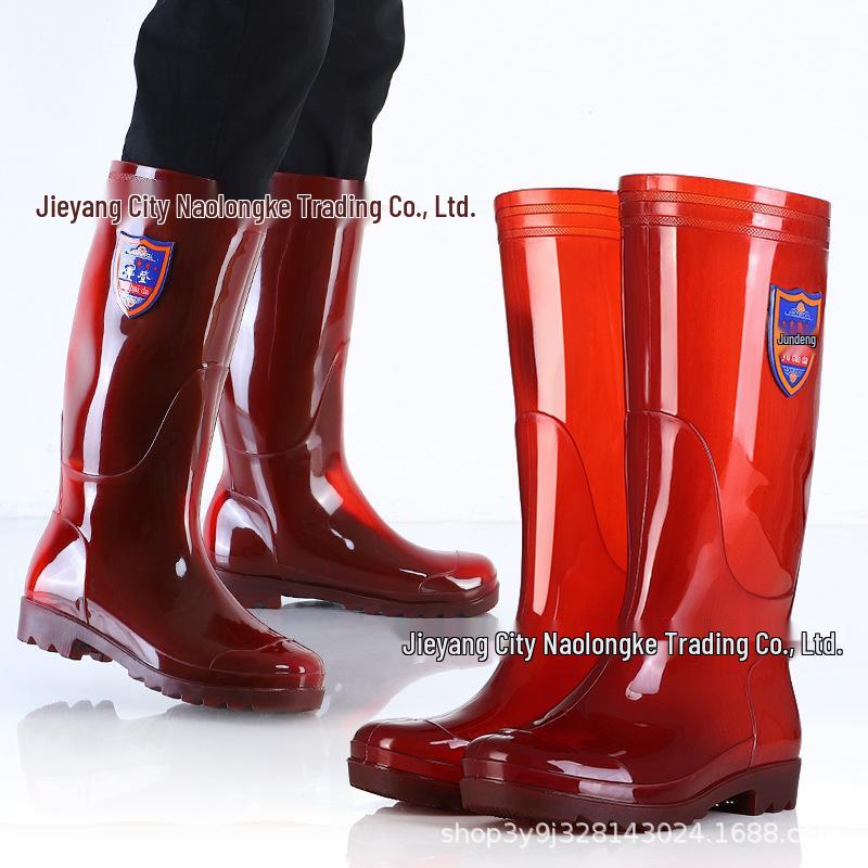 Men's Tan Quick-Dry High-Top Rain Boots - Waterproof, Non-Slip, No-Mesh Rubber Shoes