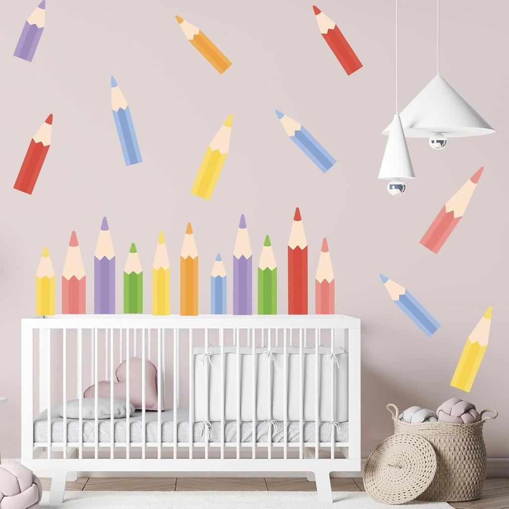 DIY Cartoon Pencil Wall Stickers Removable Vinyl Stationery Wall Decals for Children's Rooms Headboards Kindergartens