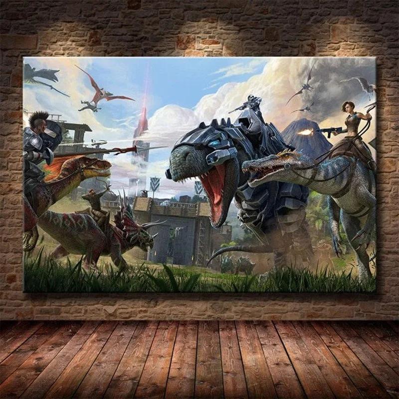 Modułowy Płócienny Ark Survival Evolved Obrazy Malarstwo Gra Survivalowa Wystrój Domu Druk Plakat Dinozaura Salon Nowoczesna Sztuka Ścienna
