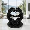 Hand Heart Gesture Sculpture 3D Printed Shape Skeleton Ornament, Gothic Rose Skull Statue Niche Style Art Gifts for Home Decor, Unique Dark