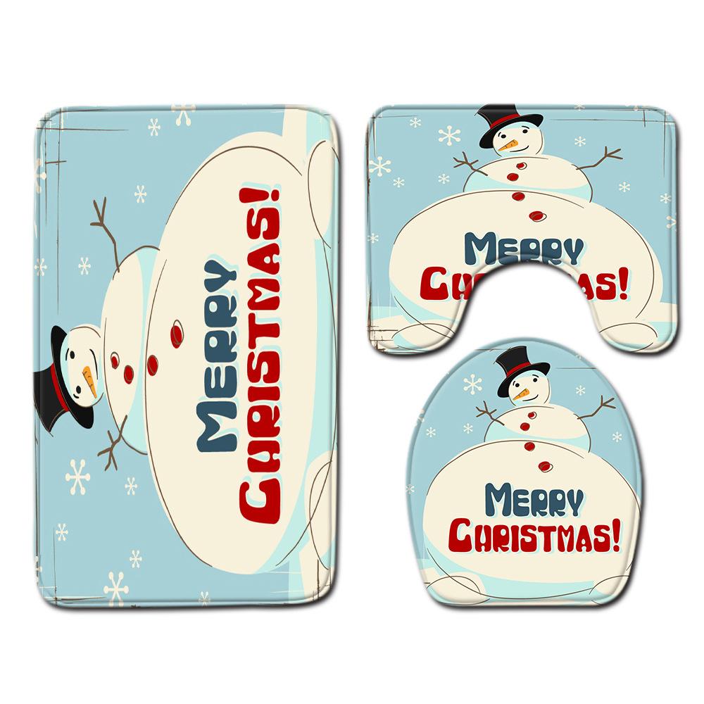 Christmas Shower Curtain Floor Mat Combination Four-Piece Bathroom Non-Slip Door Mat Foot Mat Bedroom Living Room Carpet