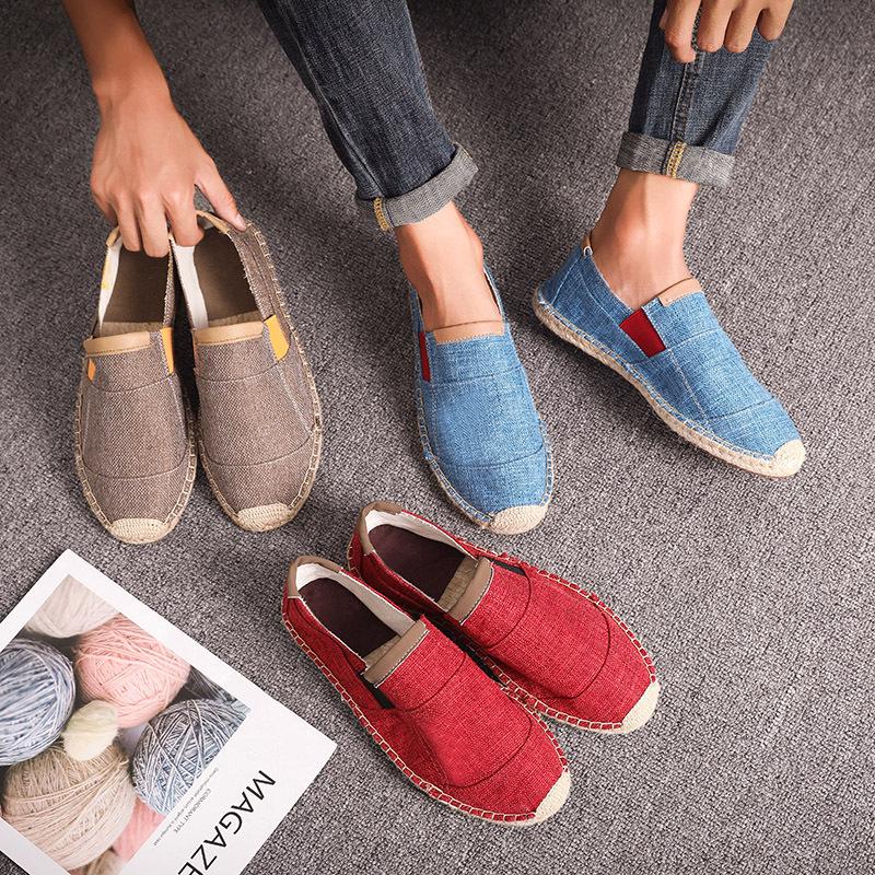 Fashion Hemp Rope Loafers Shoes Men Summer Casual Shoes Soft Slip-On Flats Anti-Slip Canvas Shoes Breathable Walking Male Shoes
