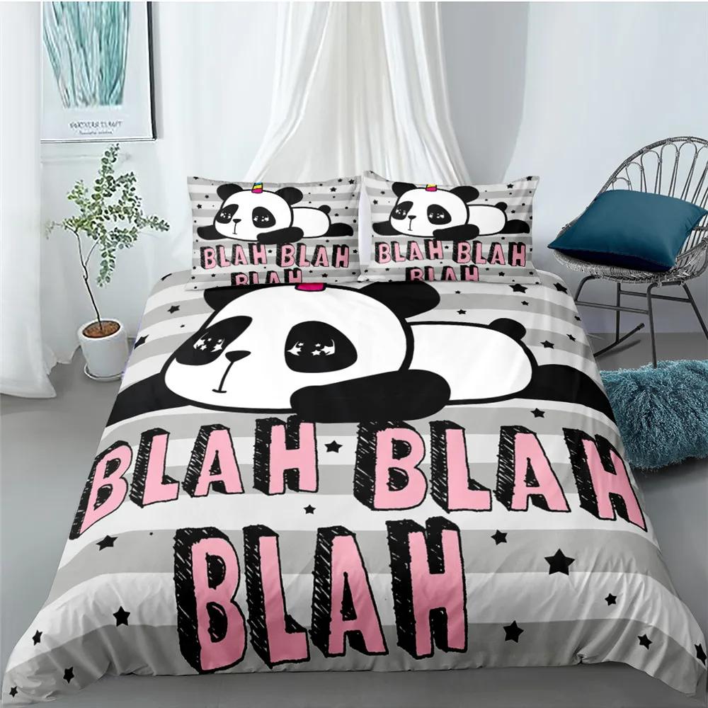 Cartoon Schattige Panda Beddengoedsets Kind Kinder Dekbedovertrekken Jongens Creatief Bed Dekbedovertrek met Kussensloop voor Tieners Kingsize Beddengoedset EU single(135x200cm)