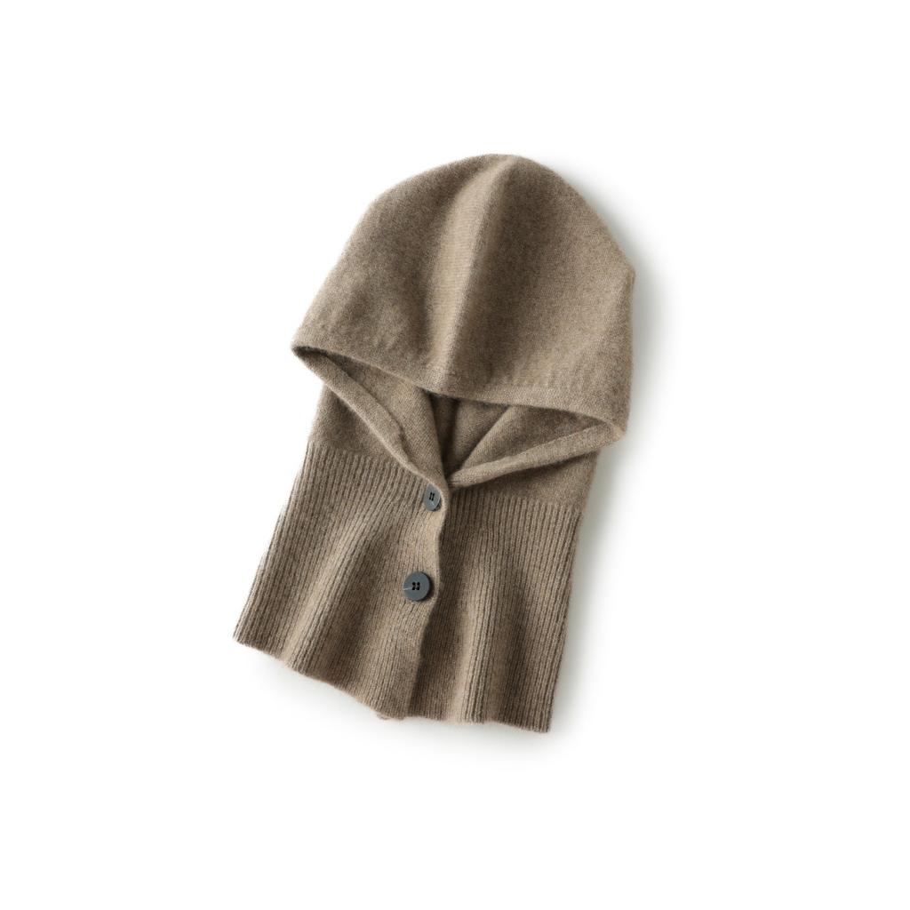 Autumn and Winter New Pure Cashmere Scarf Integrated Hat Cycling Warm Ear Protection Headgear Knitted Solid Color Hat