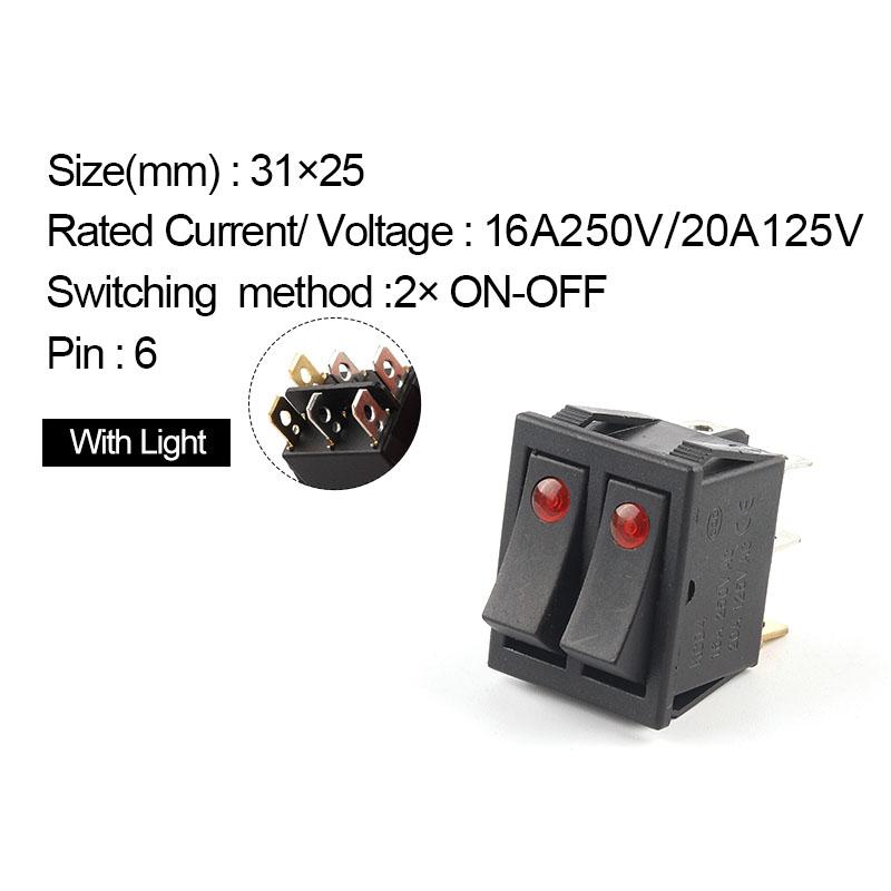 1 buc întrerupător basculant cu buton dublu cu lumină 31 * 25 mm 6 pini 2/3 poziții întrerupător de alimentare pentru barcă ON-OFF/ON-OFF-ON 16A/250V 20A/125V KCD4