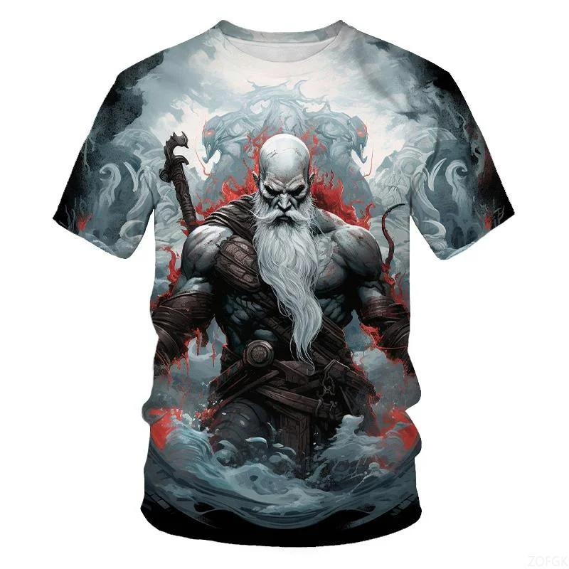Men's Fashion Game Character 3D Printed T-shirt Hip Hop Trend Harajuku Street Wear Round Neck Short Sleeve God of War Summer