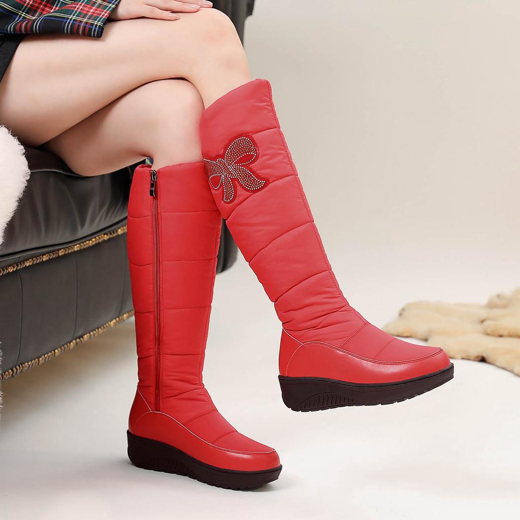 Krazing Pot Microfiber Down Fiber Tarpaulin Autumn Winter Shoes Med Heels Size 44 Super Size Snow Boots Round Toe Keep Warm Thigh High Boots