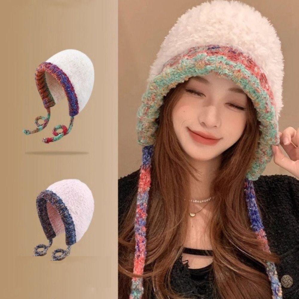 

Plush Plush Knitted Hat Foldable Bucket Hat High quality Fisherman Cap Winter чорний