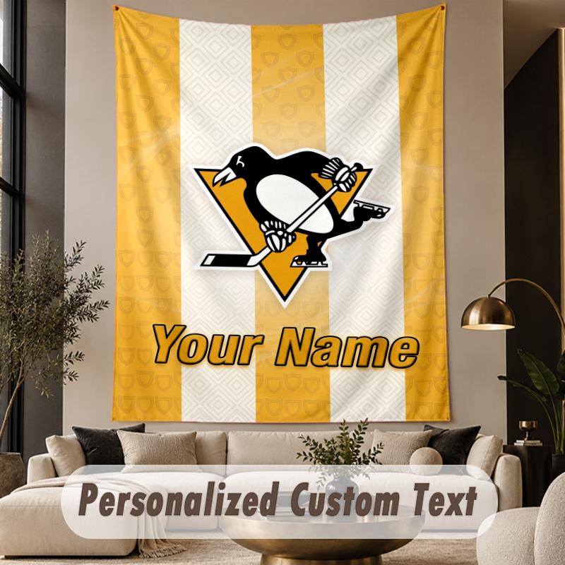 Custom Text Tapestry Pittsburgh Penguins Print Wall Tapestry Indoor Living Room Wall Decor