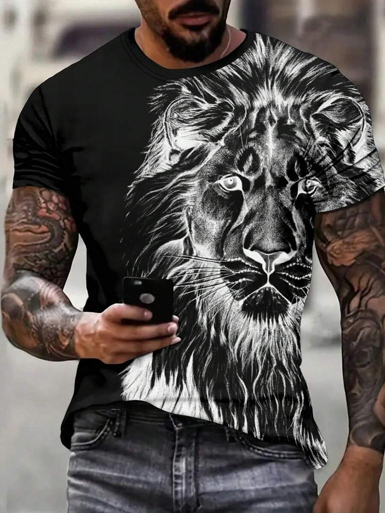 Tiger Men's T-shirt Short-sleeved Summer Outdoor Casual Tops Animal Print Pattern Large Size Loose Men's Fashion Clothing