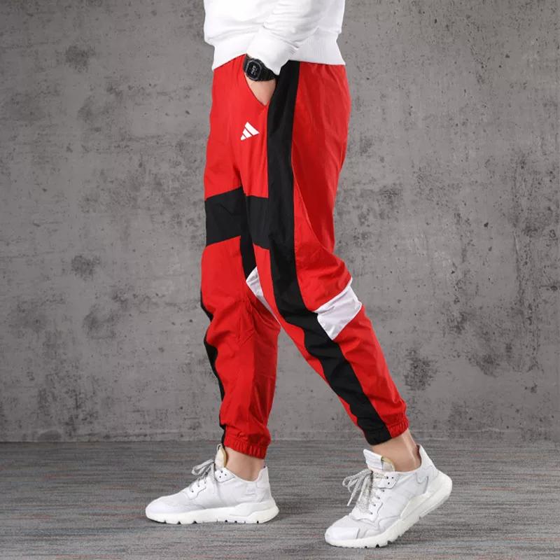 Adidas Red Sports Pants for Men, Running, Fitness Training, Breathable, Cuffed, Loose Fit, Long Pants, Thin Style M красный