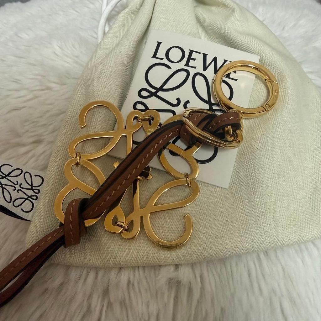 Used LOEWE Anagram Keyring Gold Brown