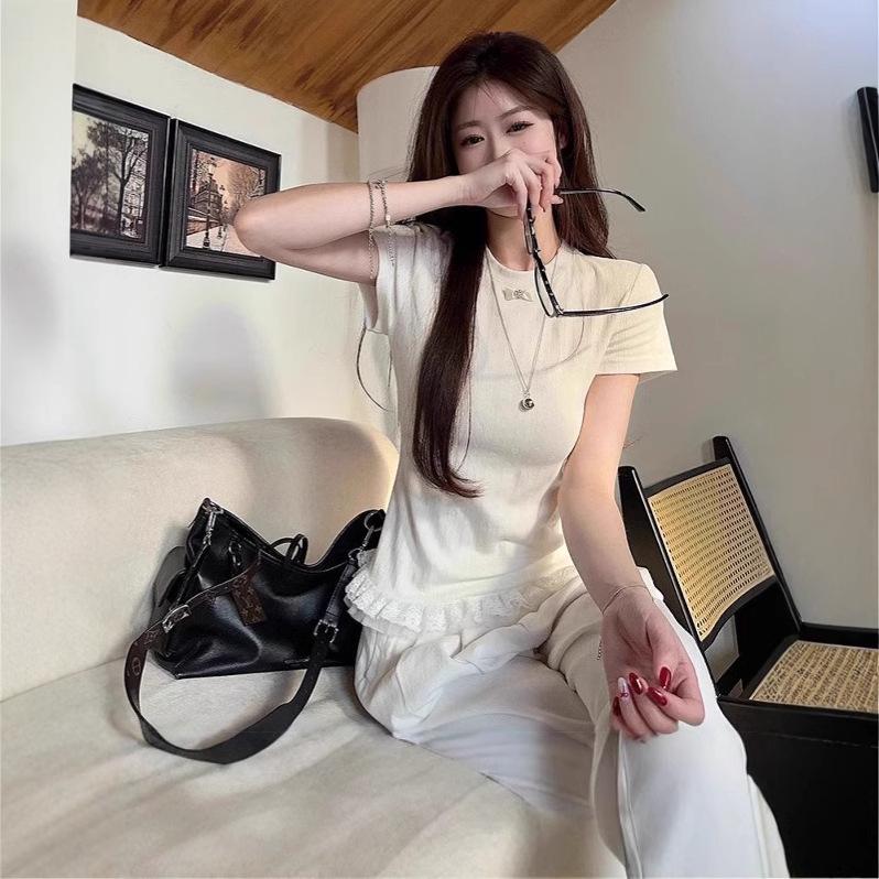 

Summer Women s Korean Chic Lace-Trimmed Shoulder T-Shirt XL - Premium Quality