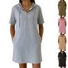 Women Hooded Short Sleeve Dress with Zipper Front Pockets Casual Straight Fit Knee Length Pullover