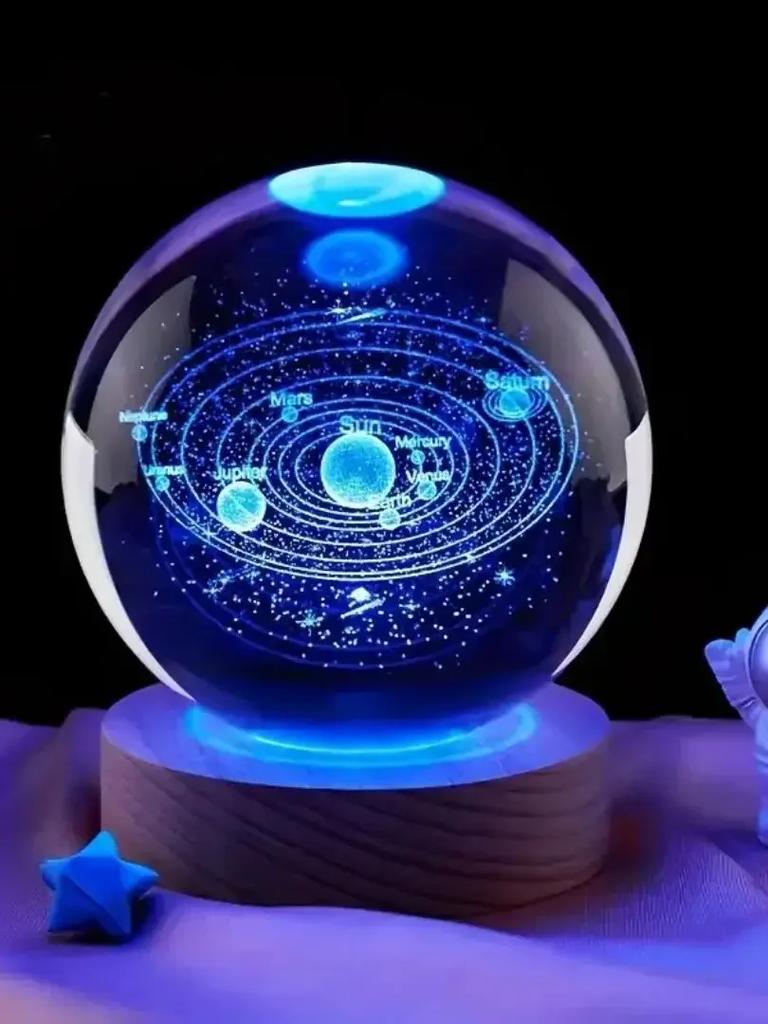 Umgebungslicht Saturn 3D Kugel Lampe Sonnensystem Kristallkugel mit Mehrfarbiger LED Lichtbasis Stimmungslicht Geschenke Geburtstag