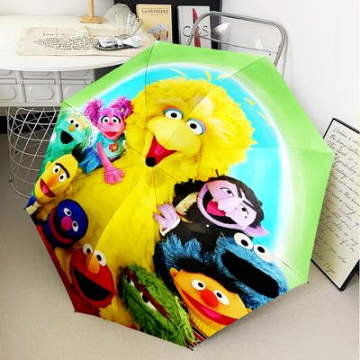 Colorful Sesame Muppets Together Umbrella Folding Umbrella, Automatic Umbrella 8-Frame for Travel, Camping Use Gift for Halloween Christmas