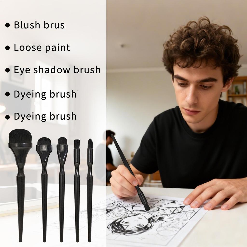 5-Piece Charcoal Blending Brushes & Stumps Set, Professional Drawing Tools for Artists, Students, Hobbyists in Classroom Studio