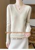 2024 Women's Autumn Winter V-Neck Pure Wool Ruffled Pullover Sweater, Slimming Jacquard Long Sleeve Knit Loose Base Layer.