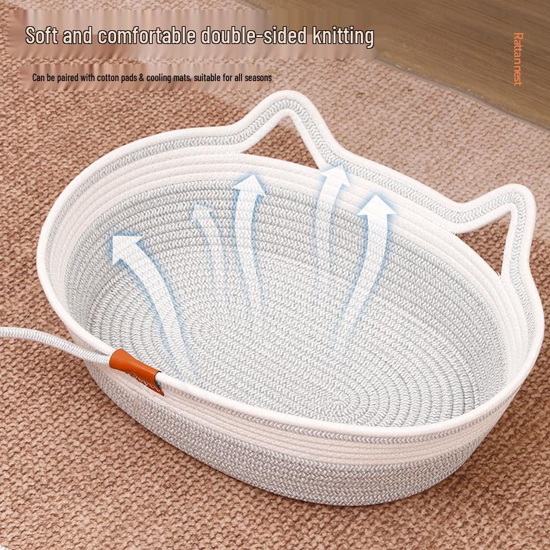 Woven Cotton Rope Cat Bed with Self-Entertainment Ball - All-Season Pet Comfort Solution