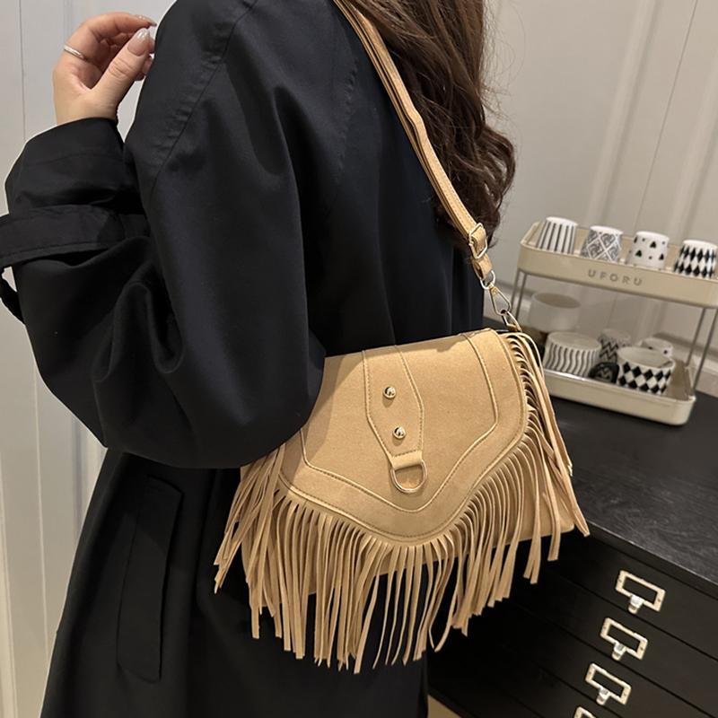 Fashionable Bohemian Tassel Crossbody Bag Women Single Shoulder Mobile Bag Vintage Suede Leather Handbag Commuting Travel Handba