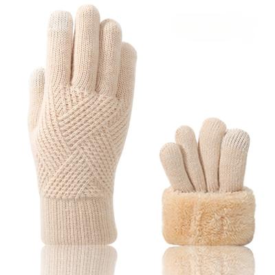 1pair Women Winter Gloves Outdoor Touch Screen Warm Full Finger Glove Thickened Knitted Cycling Work Gloves