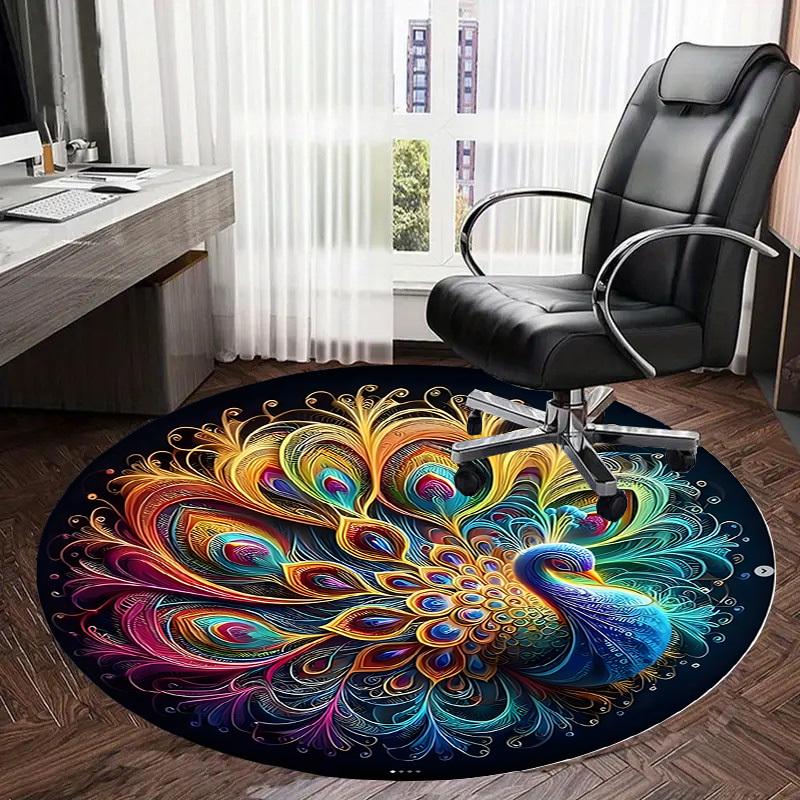 1pc Office Carpet Chair Mats Colorful Peacock Feather Mandala Perfect for Decorating Office Chairs, Living Rooms, Or Bedrooms