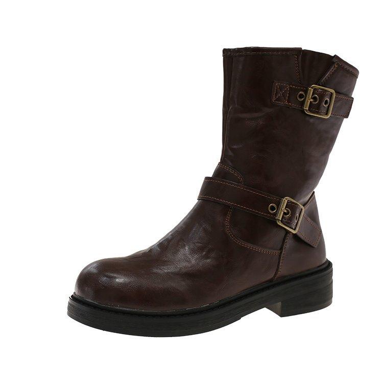 

Cowhide version of western short boots women s autumn new great-looking shoes genuine leather brown women s shoes retro Maillard boots 40 коричневый