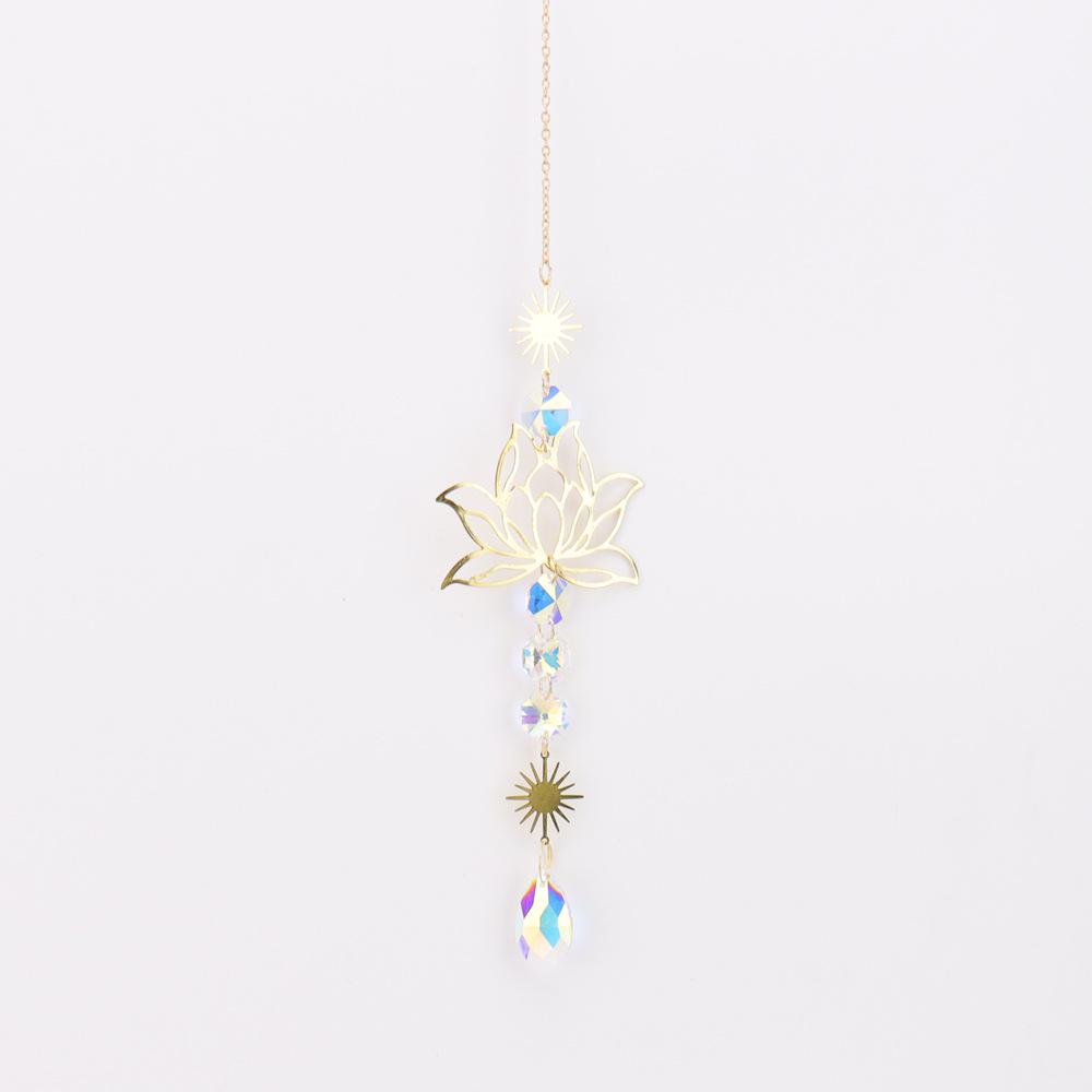 Golden Lotus Crystal Suncatcher Pendant