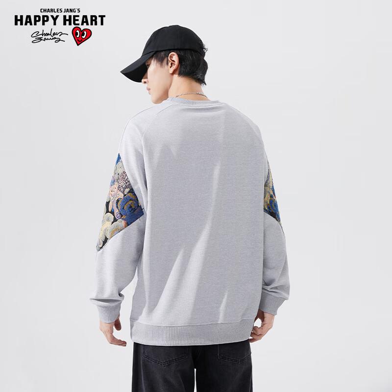 Charles Heart Bear Unisex Colorblock Embroidered Crewneck Sweatshirt