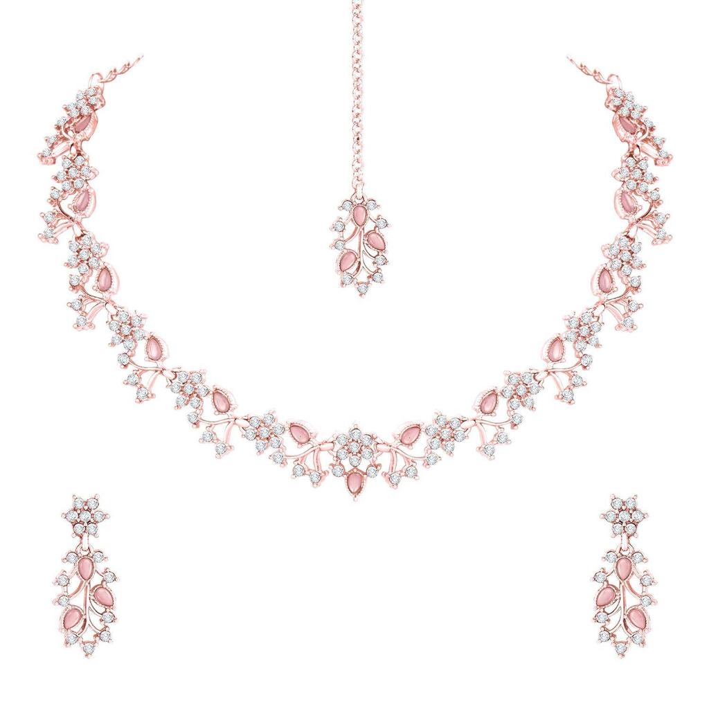 American Diamond AD with Colorful Crystal Necklace Jewellery Set for Women/Girls | Perfect for Weddings, Parties & Festive Occasions