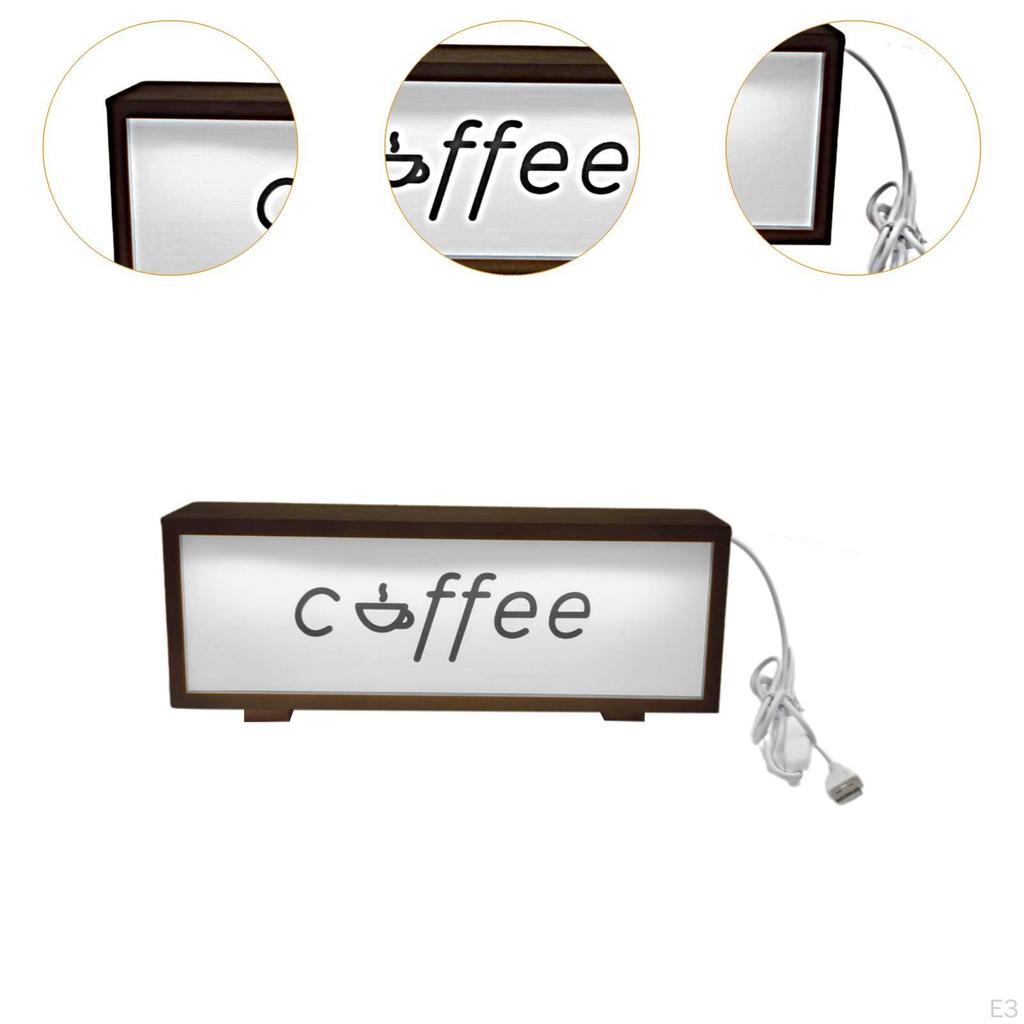 Coffee Sign Frame with Light Bar Decoration Table Lamp Wooden Night for Farmhouse