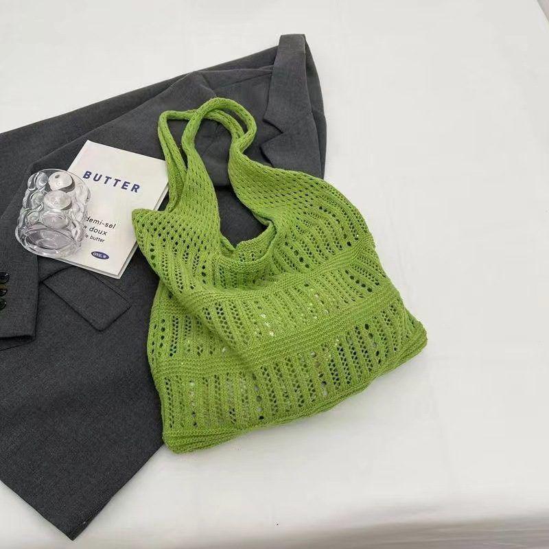 

Вязаная пляжная сумка-тоут в стиле ретро с ажурным узором - Повседневная шерстяная сумка через плечо большой вместимости зелёный