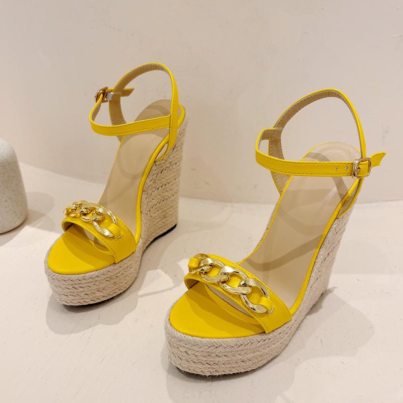 2026 Summer Open Toe CHAIN Solid Platform Wedges Woman Sandals Fashion Hollow Out Thick Bottom High Heels Shoes