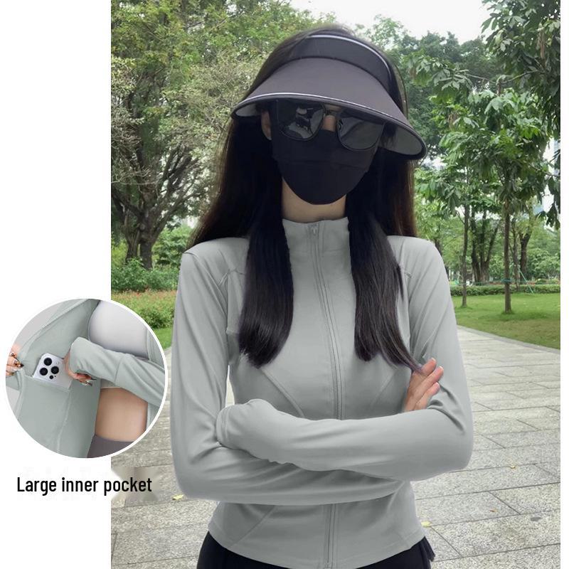 Women's Quick-Dry Long-Sleeve White Outdoor Yoga Jacket – Autumn/Winter, UV Protection