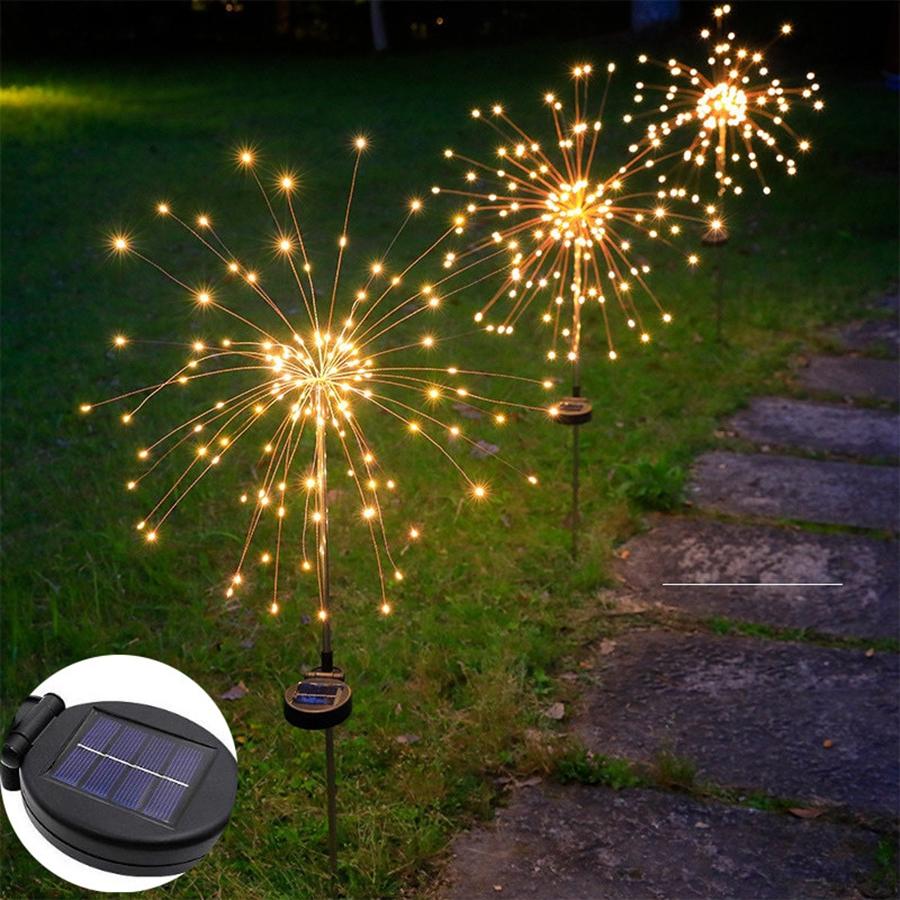 

Solar powered fireworks, ground mounted lights, outdoor atmosphere decoration, LED lawn lights 90 LED heads теплый белый