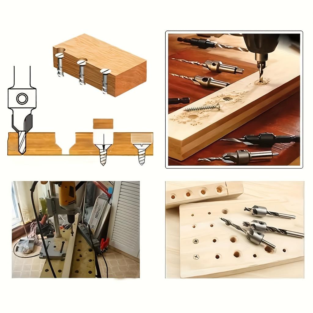 4pcs High Speed Steel Countersink Drill Bit Set 3-6mm Counter Sink Bit For Wood Woodworking Carpentry Reamer With Hex Key Wrench