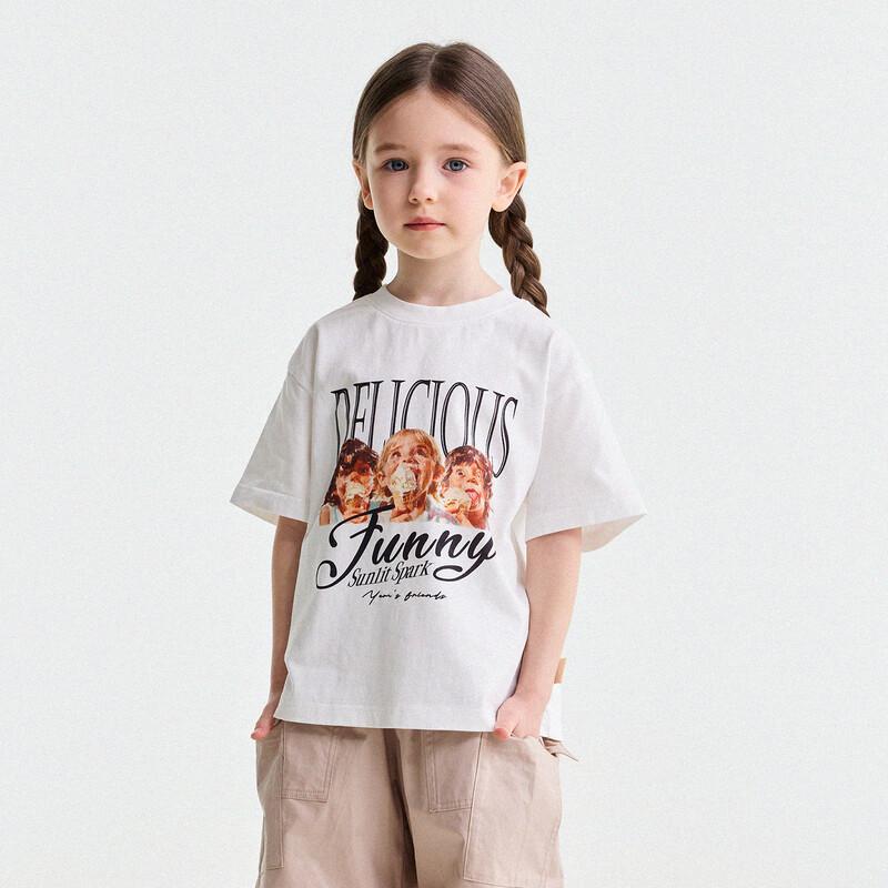 Yun er Ma Girls  Summer 2026 American Retro Print Short Sleeve T-shirt 110