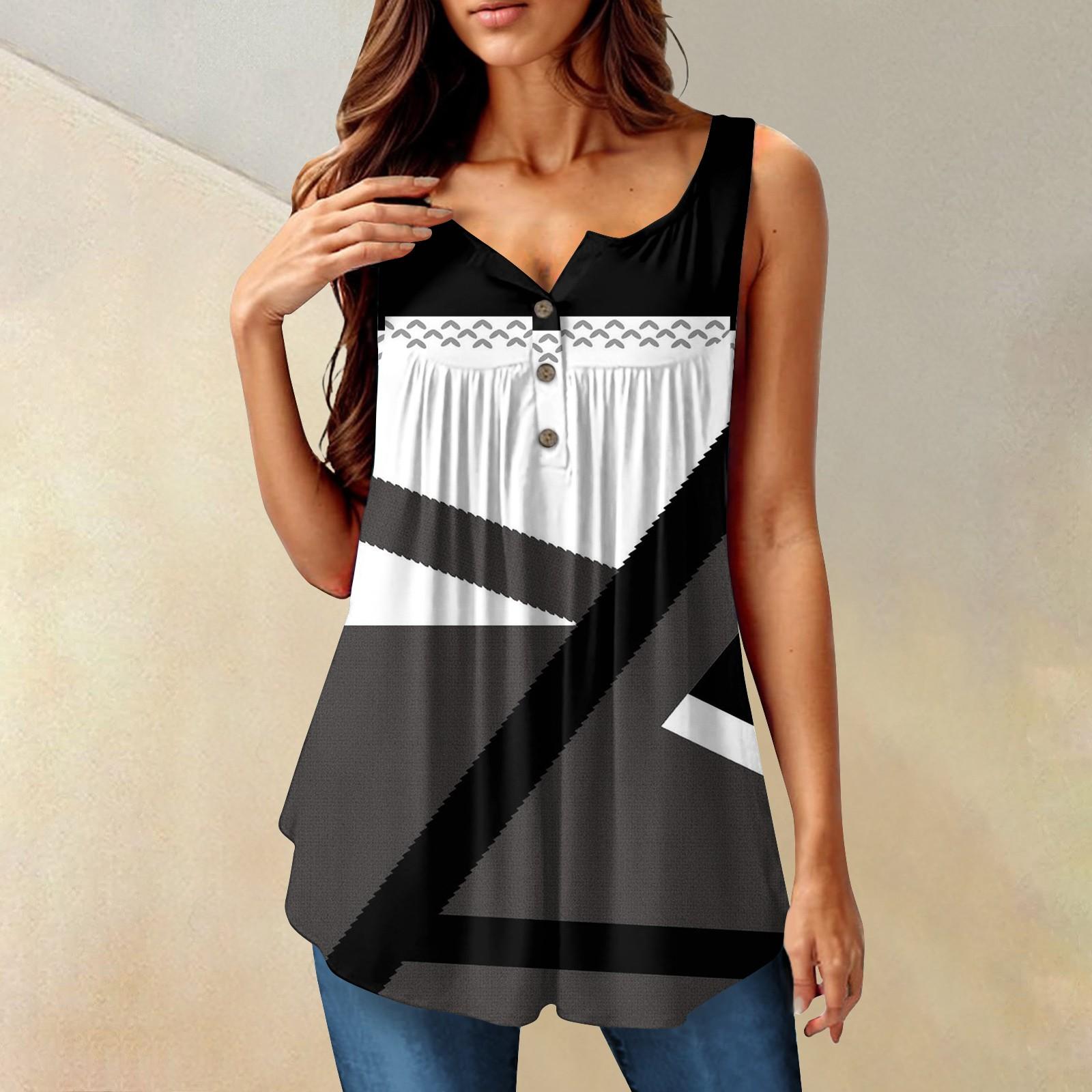 

Жіноча модна плісирована повсякденна футболка без рукавів і жилетка на ґудзиках XXXXXL