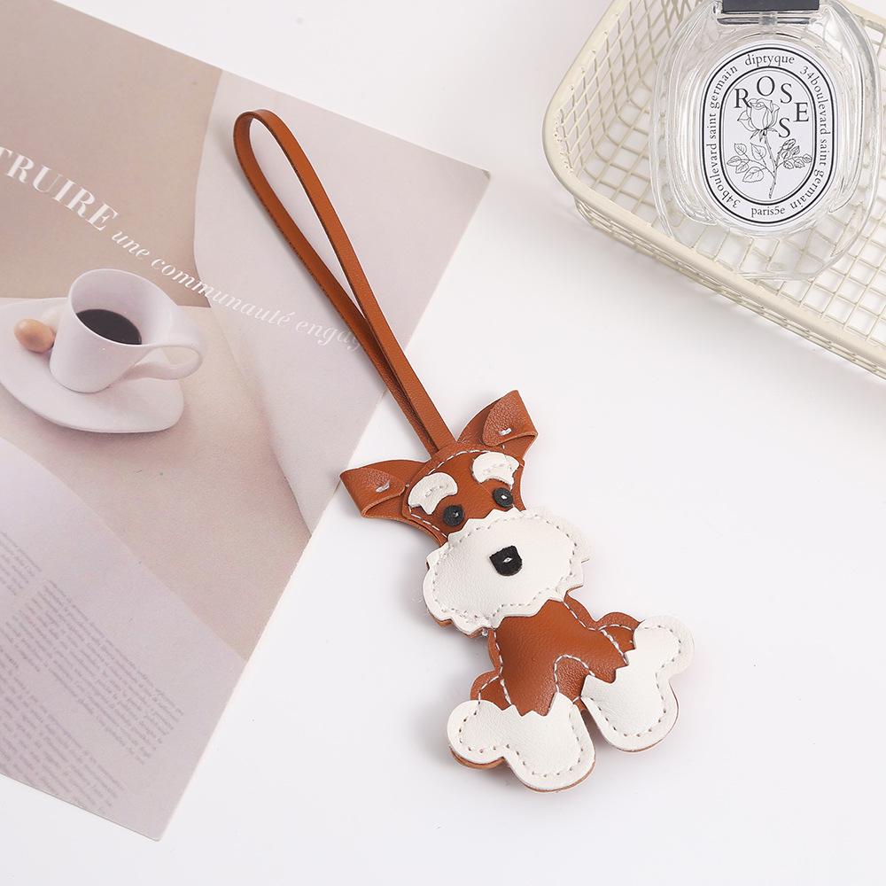 Mini Schnauzer Cute Cartoon Leather Bag Lanyard Keychain Pendant - Creative Small Gift