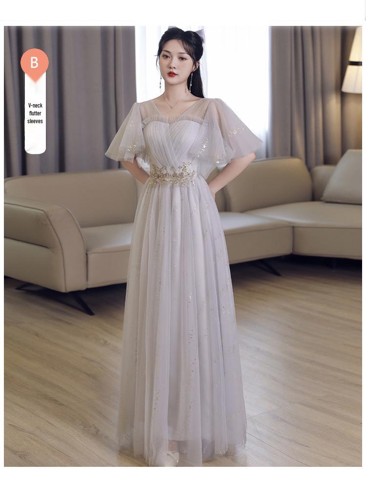 2026 Light Silver Gray One-Shoulder Sequined Bridesmaid & Evening Gown