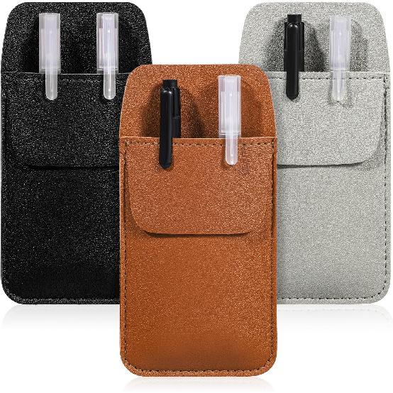 3 Pcs Pocket Protector, Heavy PU Leather Pen Pouch Holder Organizer for Shirts, Lab Coats, Pants - Multi-Purpose Pen Pocket Holds Pens, Pointers,