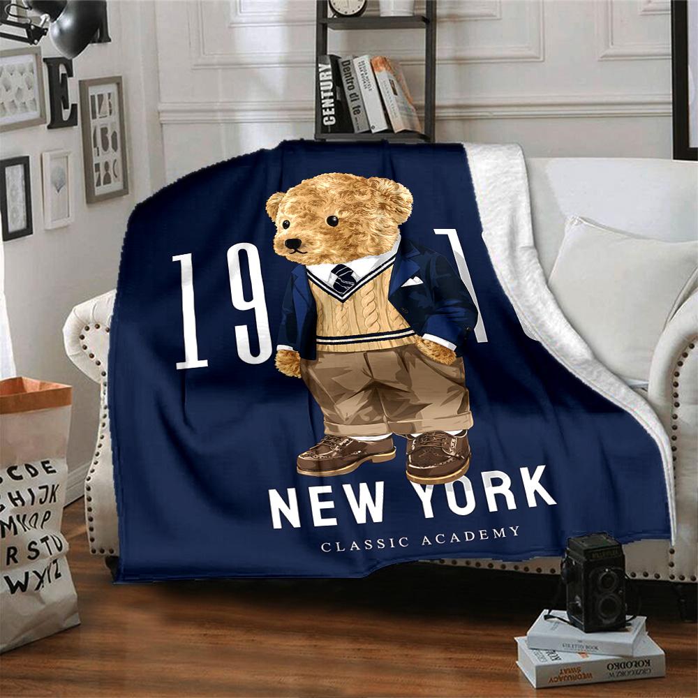 New York Classic Academy Flannel Blanket Super Soft Warm Cozy Blanket for Sofa Bed Office Travel All‑Season Home Decor Gift