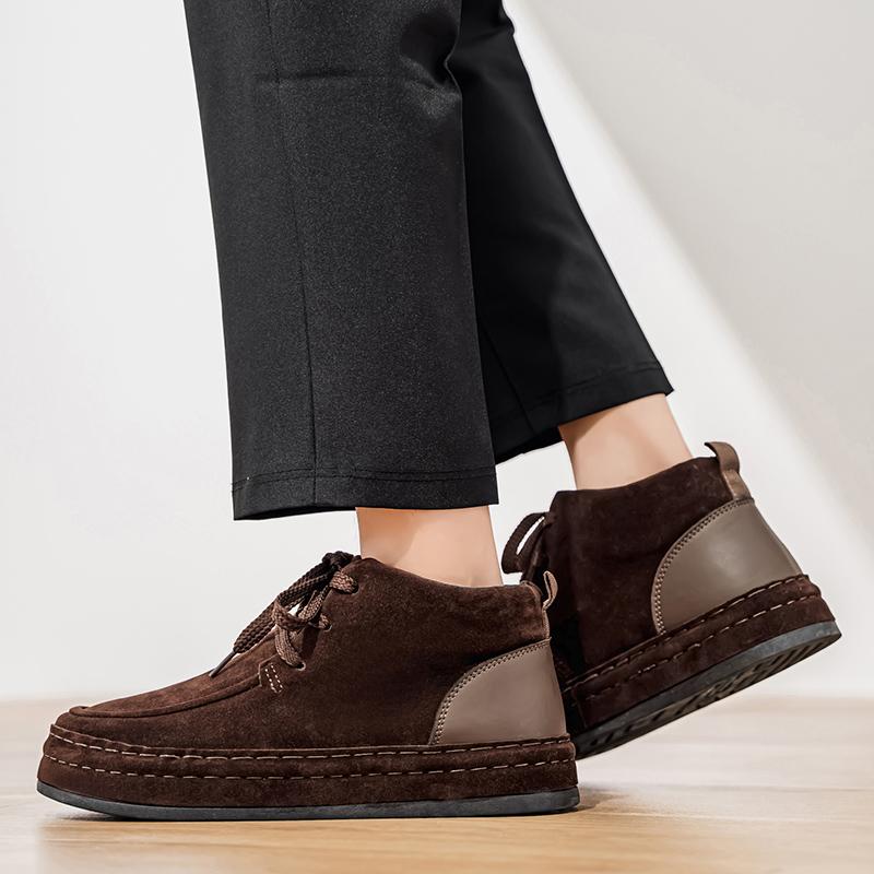 Plus velvet  Men's Winter Shoes Brown Ankle Boots for Men Fashion Lace-up High top Casual Shoes Men Fur Warm Suede Boot