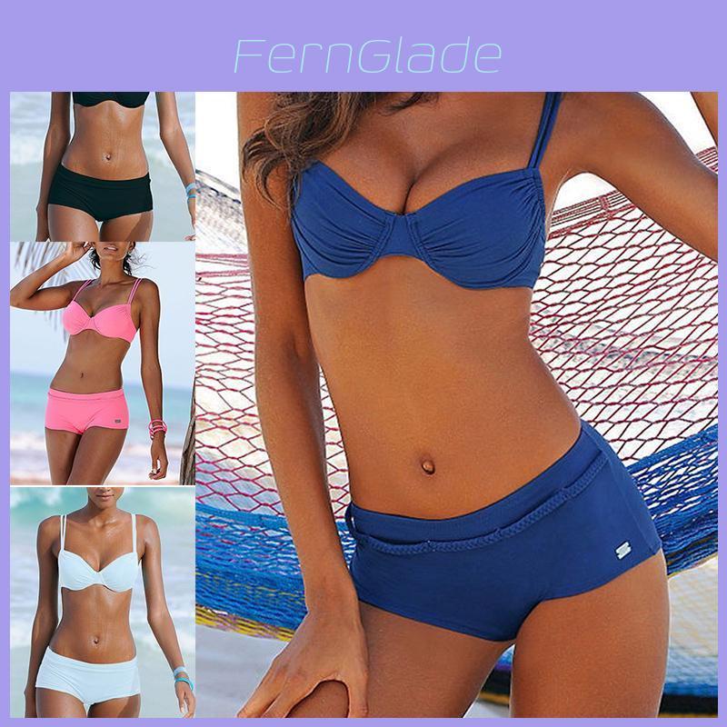 Elegant Solid Color Bikini For Women Sexy Backless Swimsuit With Underwire