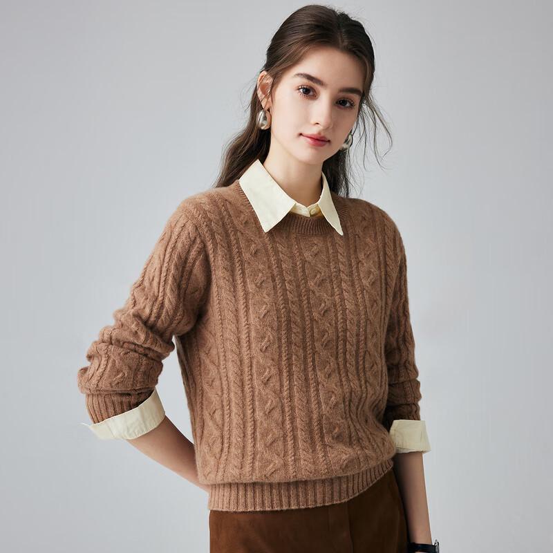 

Women s Pure Cashmere 7G 3D Cable Knit Round Neck Sweater M 160/100