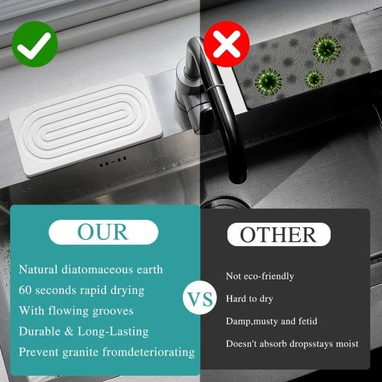 2/4 Stück Trockenmatte Silikonfüße Anti-Rutsch Kieselgur Spülbecken-Tablett mit auslaufsicherem Rillendesign Schnelle Wasseraufnahme Schnelltrocknende Küchenmatte