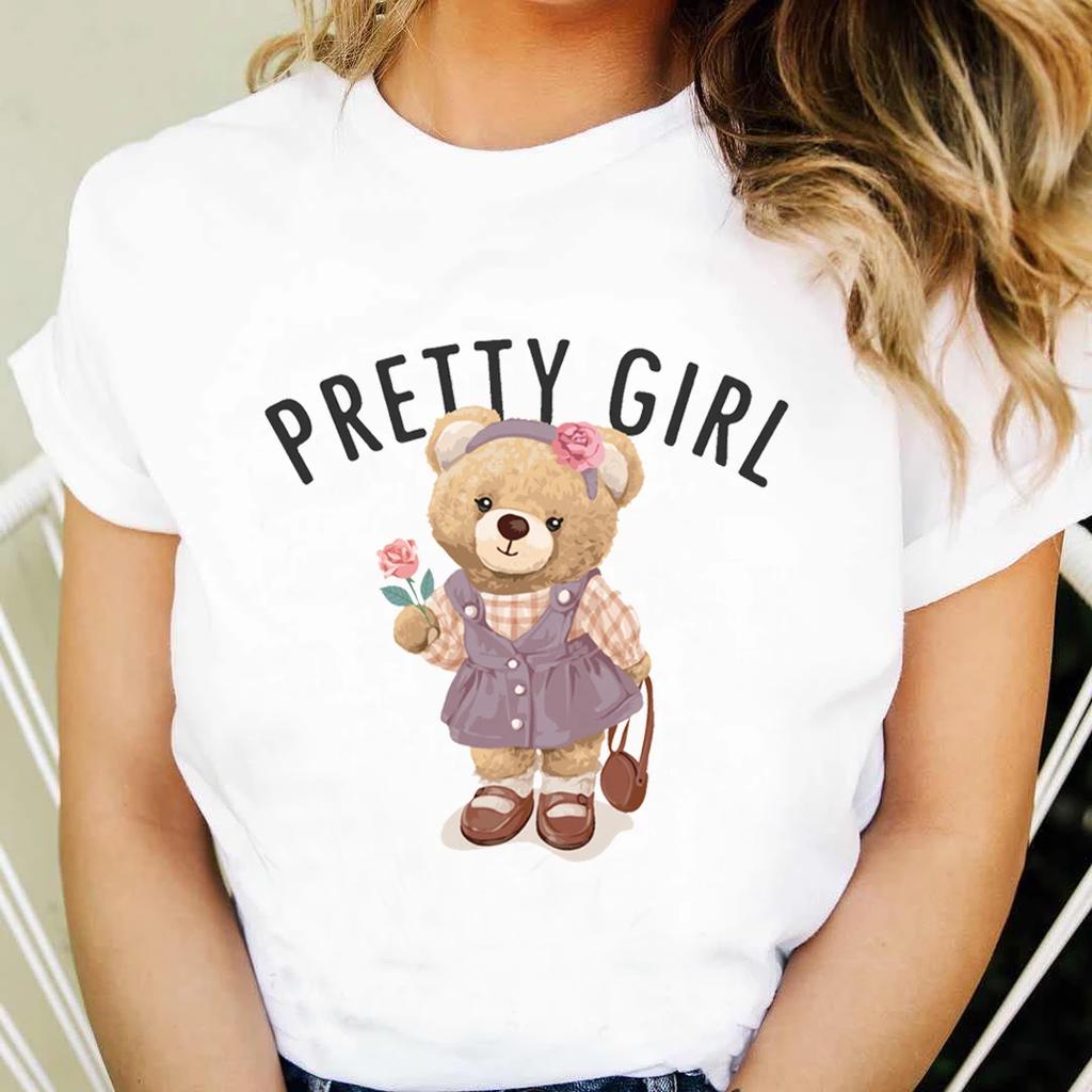 Printed Women's 90s Cute Clothing Short Sleeve Clothing Cartoon Cute Bear Pattern T-shirt Fashion Women's Casual Versatile T-shi