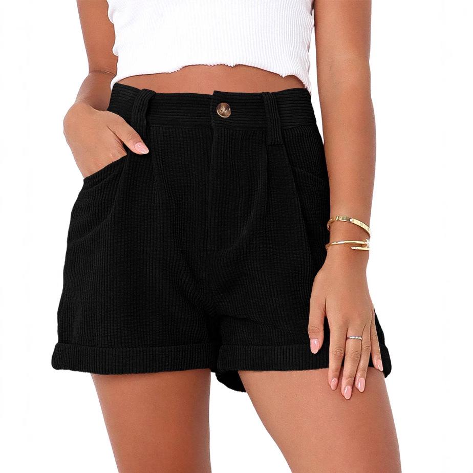 2025 Spring/Summer European & American High Waist Corduroy Loose Shorts for Women