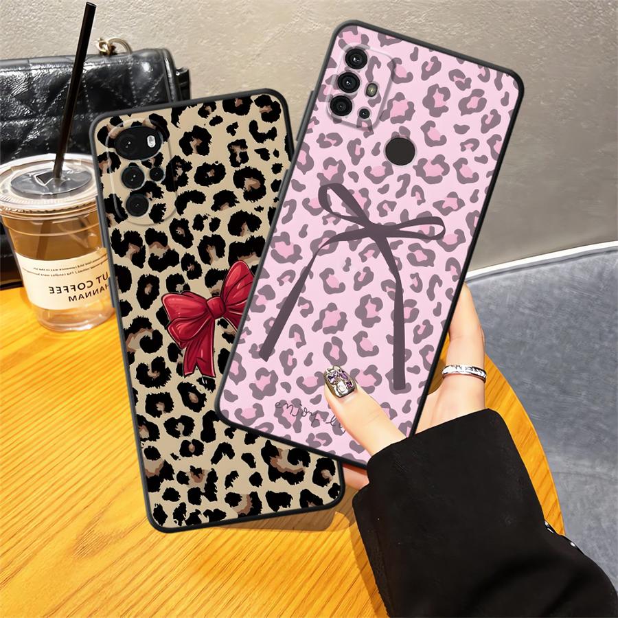 Creative Leopard Print Bow Phone Cover Case for Motorola Moto G50 G32 G52 G60s Edge 20 Pro 30 Lite G53 G30 G22 Edge40 G71 G51
